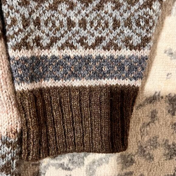 Antartex Wool Fair Isle Sweater Brown Gray Vintage Knit XL - Picture 4 of 7